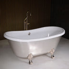 Standard Wide “Simona73” 73" CoreAcryl WHITE Acrylic French Bateau Clawfoot Tub with Umber Wash Silver Leaf Exterior
