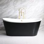 Standard Wide “Sorrentino59” 59" WHITE CoreAcryl Acrylic French Bateau Tub with Eggshell Black Exterior plus Drain