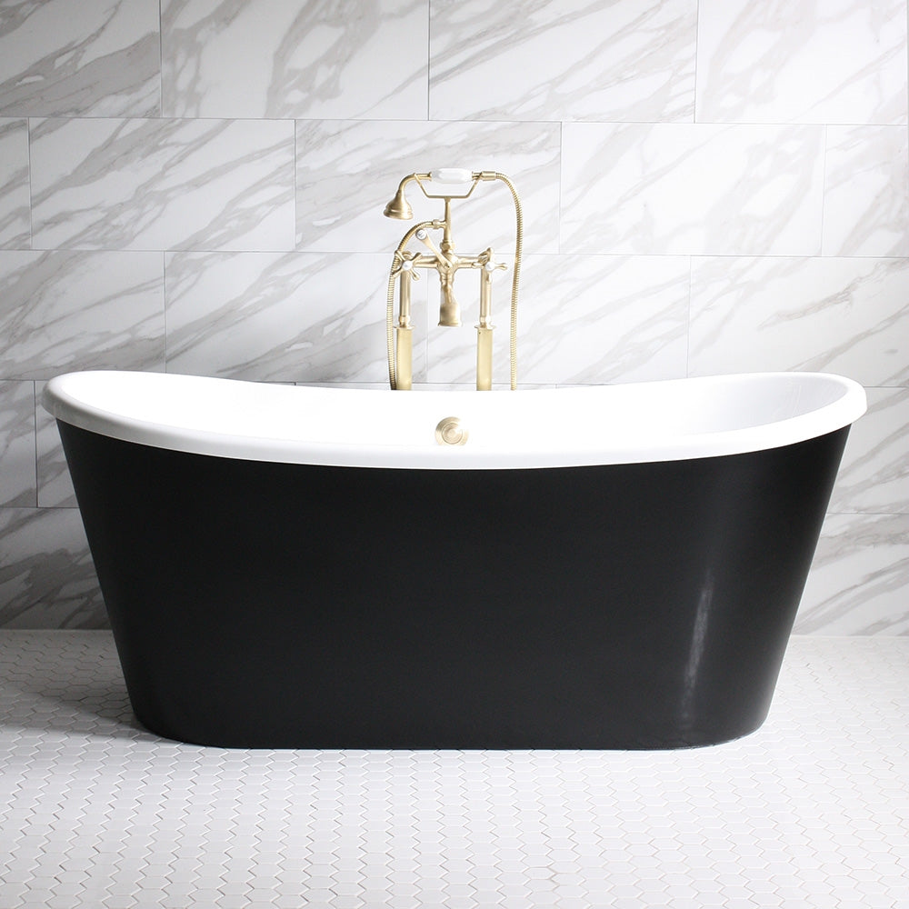 Standard Wide “Sorrentino59” 59" WHITE CoreAcryl Acrylic French Bateau Tub with Eggshell Black Exterior plus Drain