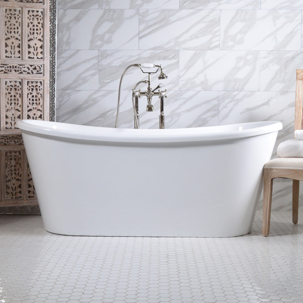 Standard Wide “Verona59” 59" CoreAcryl WHITE French Bateau Acrylic Skirted Bathtub plus Drain