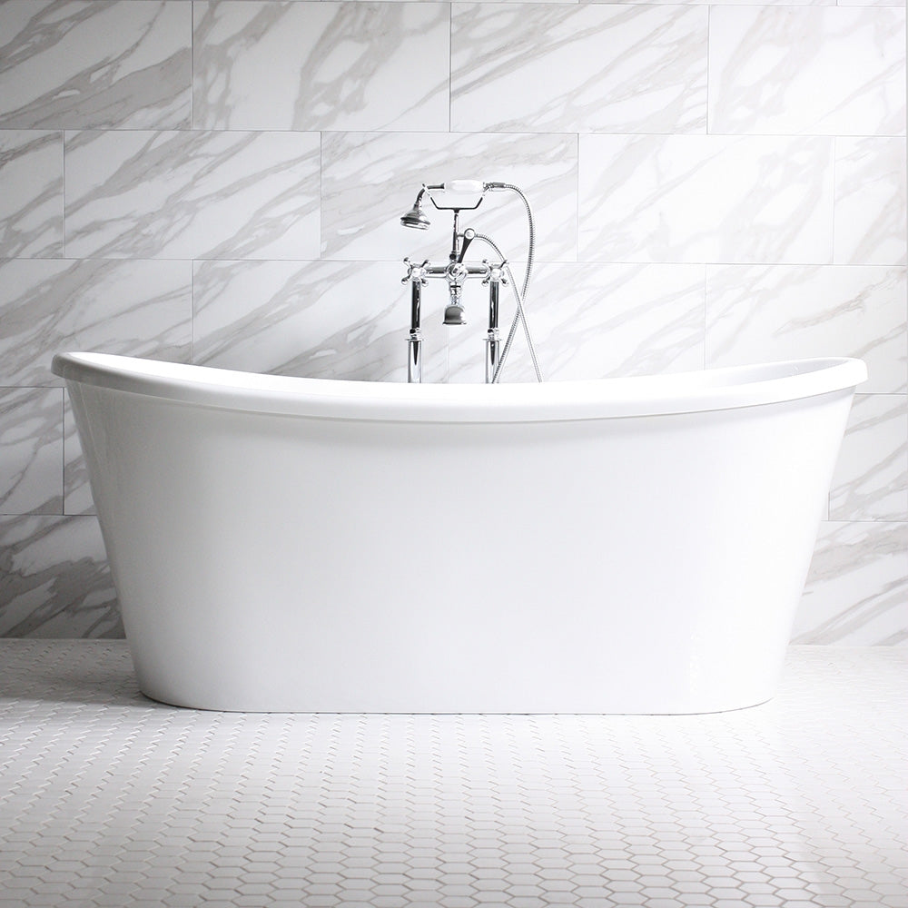Standard Wide “Verona59” 59" CoreAcryl WHITE French Bateau Acrylic Skirted Bathtub plus Drain