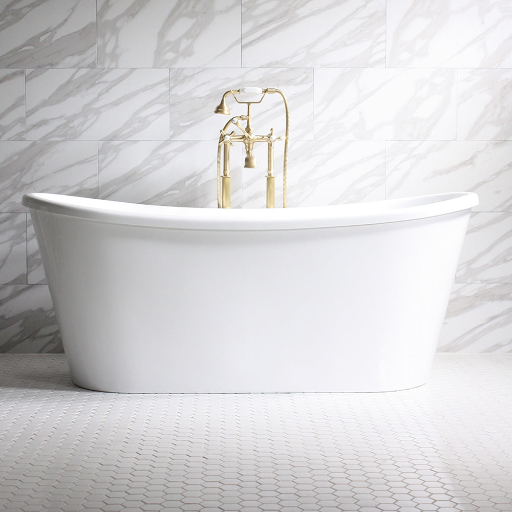 Standard Wide “Verona59” 59" CoreAcryl WHITE French Bateau Acrylic Skirted Bathtub plus Drain