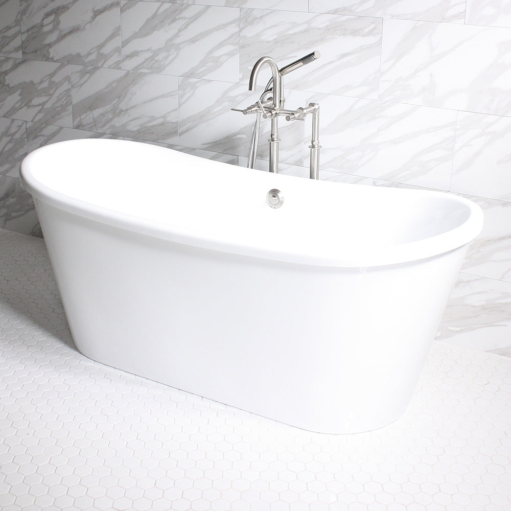 Standard Wide “Verona59” 59" CoreAcryl WHITE French Bateau Acrylic Skirted Bathtub plus Drain