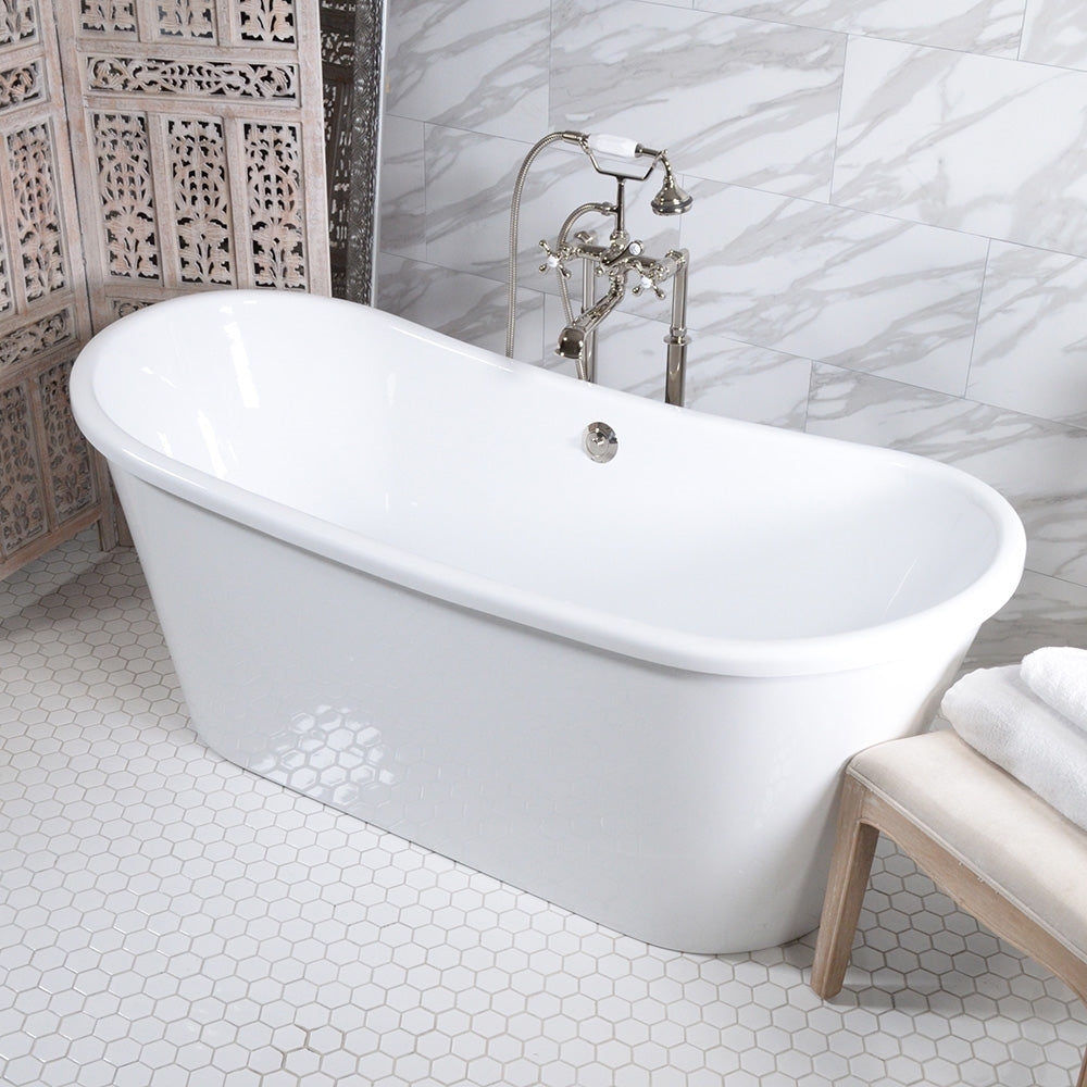 Standard Wide “Verona67” 67" CoreAcryl WHITE French Bateau Acrylic Skirted Bathtub plus Drain