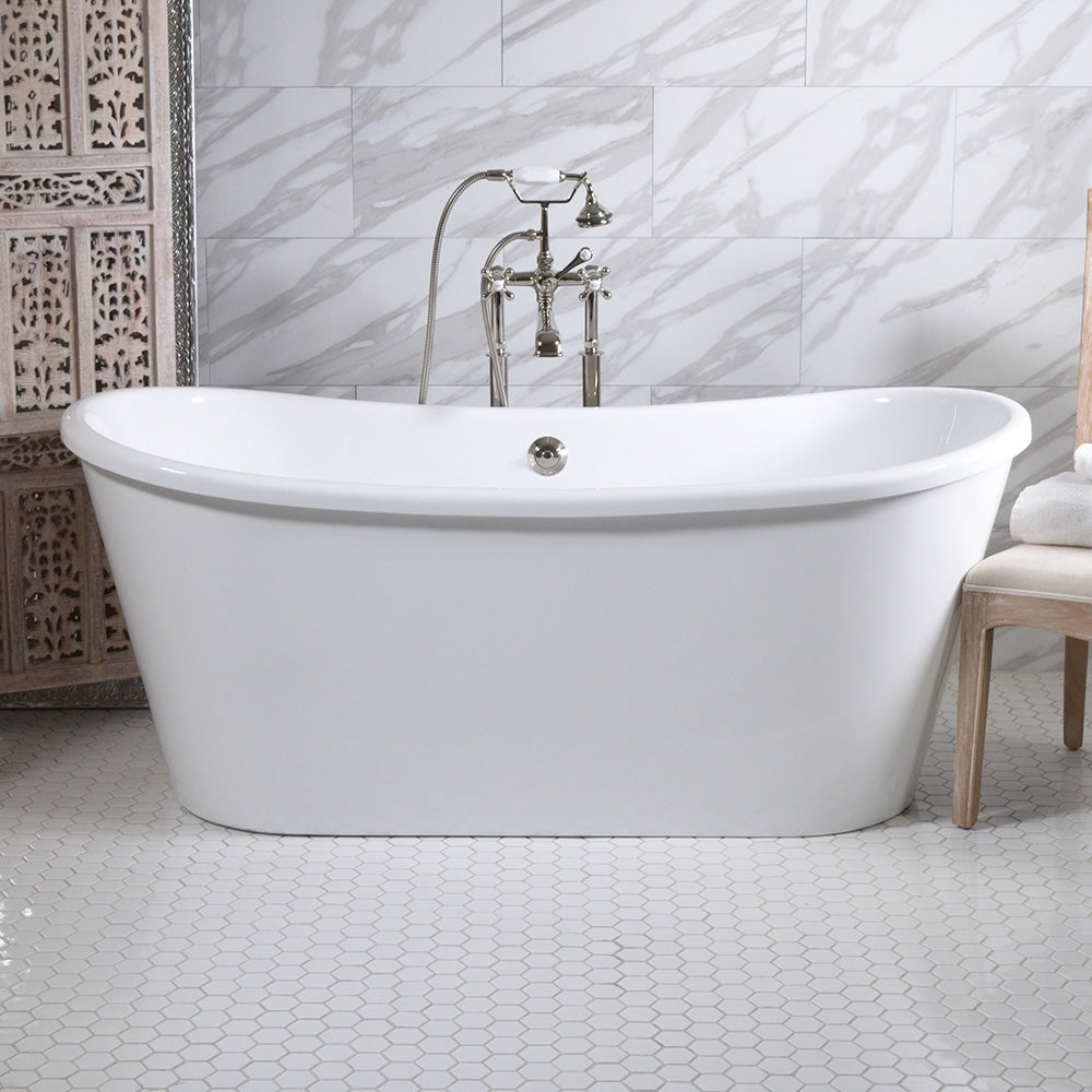 Standard Wide “Verona67” 67" CoreAcryl WHITE French Bateau Acrylic Skirted Bathtub plus Drain