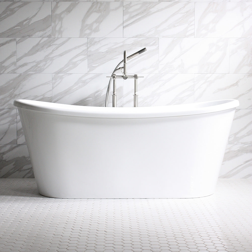 Standard Wide “Verona67” 67" CoreAcryl WHITE French Bateau Acrylic Skirted Bathtub plus Drain