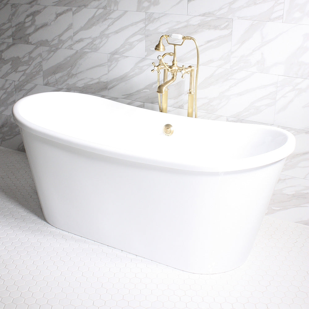 Standard Wide “Verona73” 73" CoreAcryl WHITE French Bateau Acrylic Skirted Bathtub plus Drain