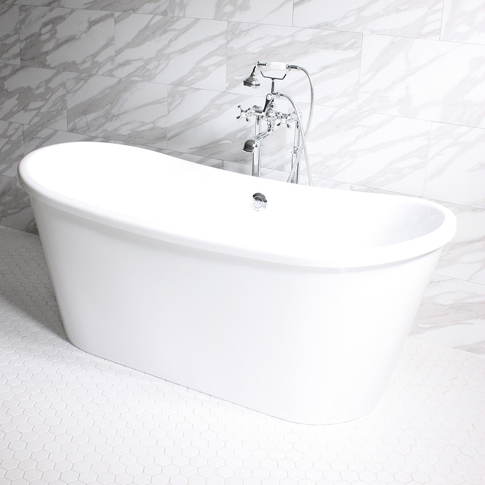 “SanSiro Verona-AIR73” Freestanding 73 Inch “Variable Speed Air Jetted” CoreAcryl Acrylic French Bateau Skirted Bathtub