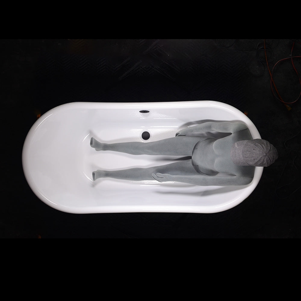 “SanSiro Biarritz S67PC” 67 Inch “Water and Air Jetted” Mirror Polished Solid Copper Shell French Bateau Bathtub with Thick CoreAcryl Acrylic Interior