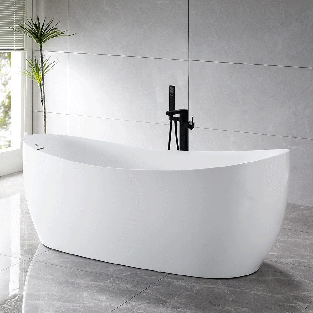 “SanSiro Antium59EAJ” 59 x 32 inch End Drain Variable Speed “Heated Air Jetted” Freestanding Acrylic Bathtub