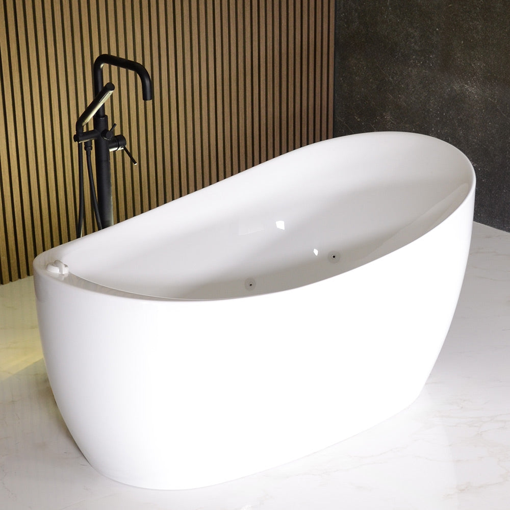 “SanSiro Antium59EHS” 59 x 32 inch End Drain Variable Speed “Water and Air Jetted” Hydro-Spa Freestanding Acrylic Bathtub with Zone Power Control