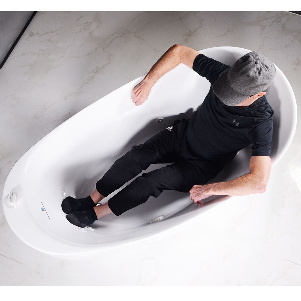 “SanSiro Antium59EHS” 59 x 32 inch End Drain Variable Speed “Water and Air Jetted” Hydro-Spa Freestanding Acrylic Bathtub with Zone Power Control
