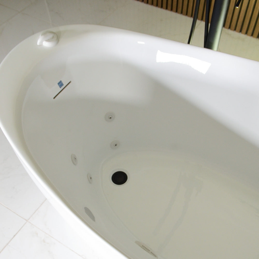 “SanSiro Antium59EHS” 59 x 32 inch End Drain Variable Speed “Water and Air Jetted” Hydro-Spa Freestanding Acrylic Bathtub with Zone Power Control