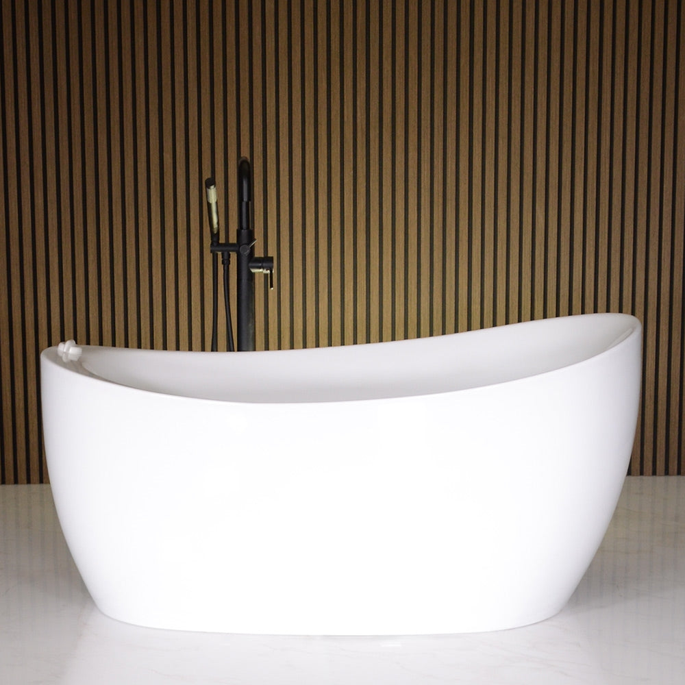 “SanSiro Antium59EWJ” 59 x 32 inch End Drain “Water Jetted” Freestanding Acrylic Bathtub with Zone Power Control