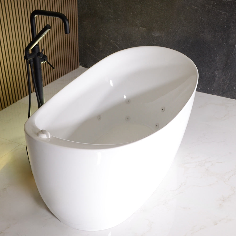 “SanSiro Antium59EWJ” 59 x 32 inch End Drain “Water Jetted” Freestanding Acrylic Bathtub with Zone Power Control