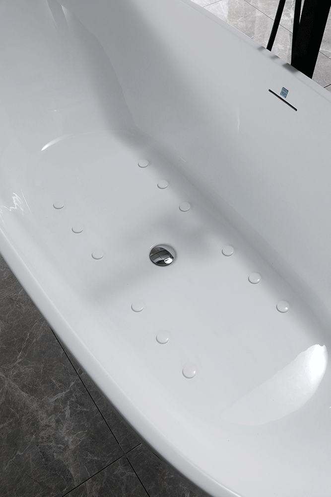 “SanSiro Aquino59CAJ” 59 x 32 inch Center Drain Variable Speed “Heated Air Jetted” Freestanding Acrylic Bathtub