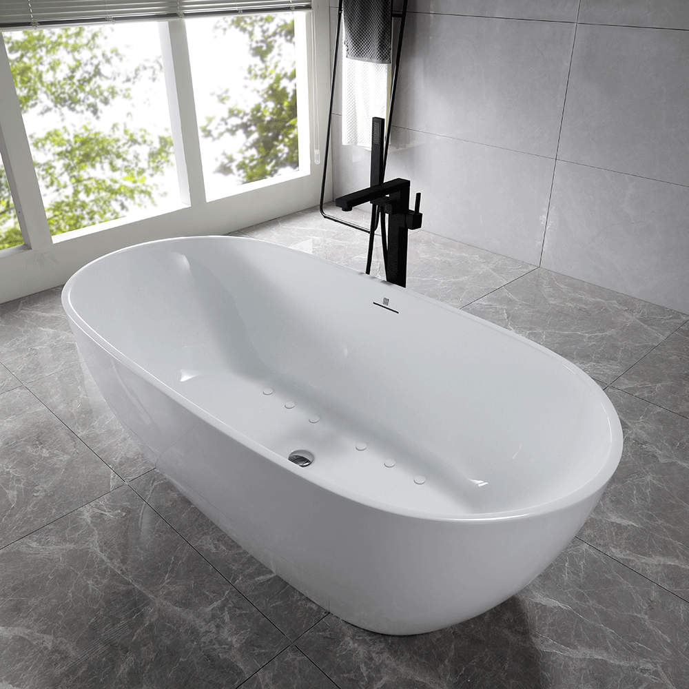 “SanSiro Aquino63CAJ” 63 x 32 inch Center Drain Variable Speed “Heated Air Jetted” Freestanding Acrylic Bathtub