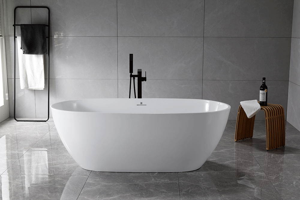 “SanSiro Aquino63CAJ” 63 x 32 inch Center Drain Variable Speed “Heated Air Jetted” Freestanding Acrylic Bathtub