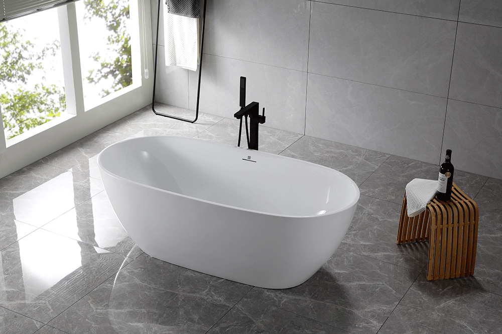 “SanSiro Aquino67CAJ” 67 x 32 inch Center Drain Variable Speed “Heated Air Jetted” Freestanding Acrylic Bathtub