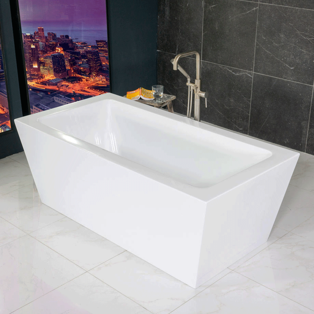 “SanSiro Asti59CAJ” 59 x 34 inch Center Drain Variable Speed “Heated Air Jetted” Freestanding Acrylic Bathtub