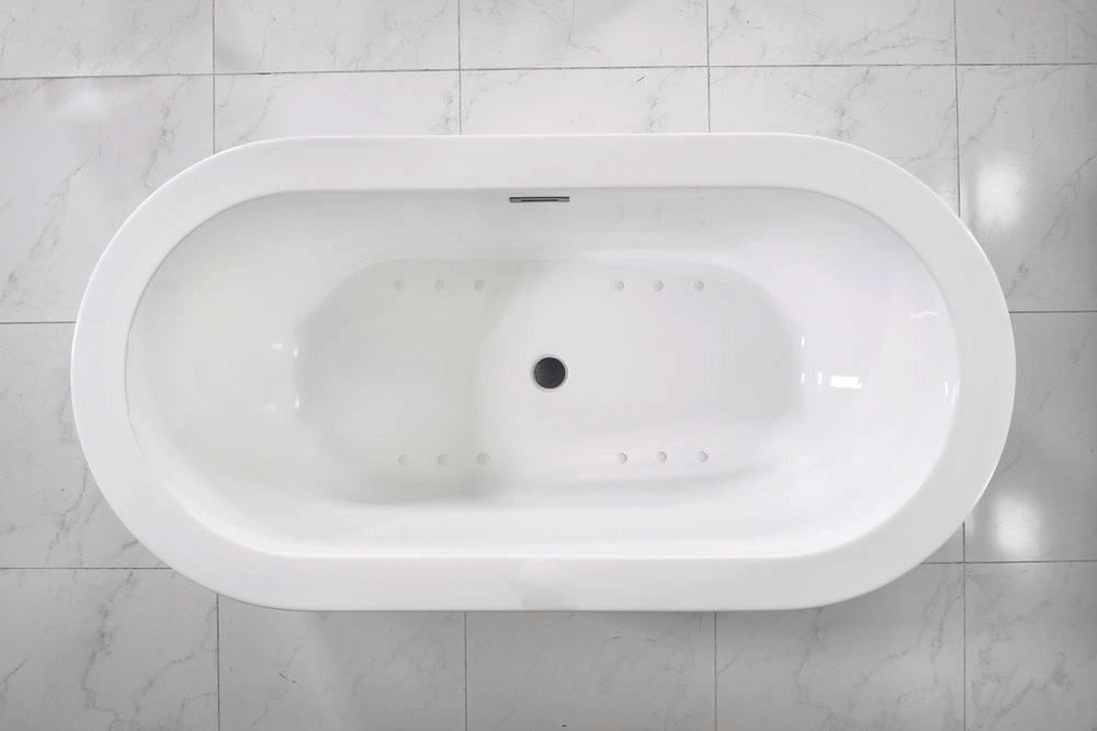 “SanSiro Augusta59CAJ” 59 x 34 inch Center Drain Variable Speed “Heated Air Jetted” Freestanding Acrylic Bathtub