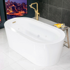 “SanSiro Augusta59EHS” 59 x 34 inch End Drain Variable Speed “Water and Air Jetted” Hydro-Spa Freestanding Acrylic Bathtub with Zone Power Control