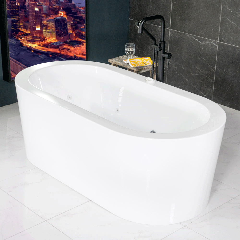 “SanSiro Augusta67CHS” 67 x 34 inch Center Drain Variable Speed “Water and Air Jetted” Hydro-Spa Freestanding Acrylic Bathtub with Zone Power Control