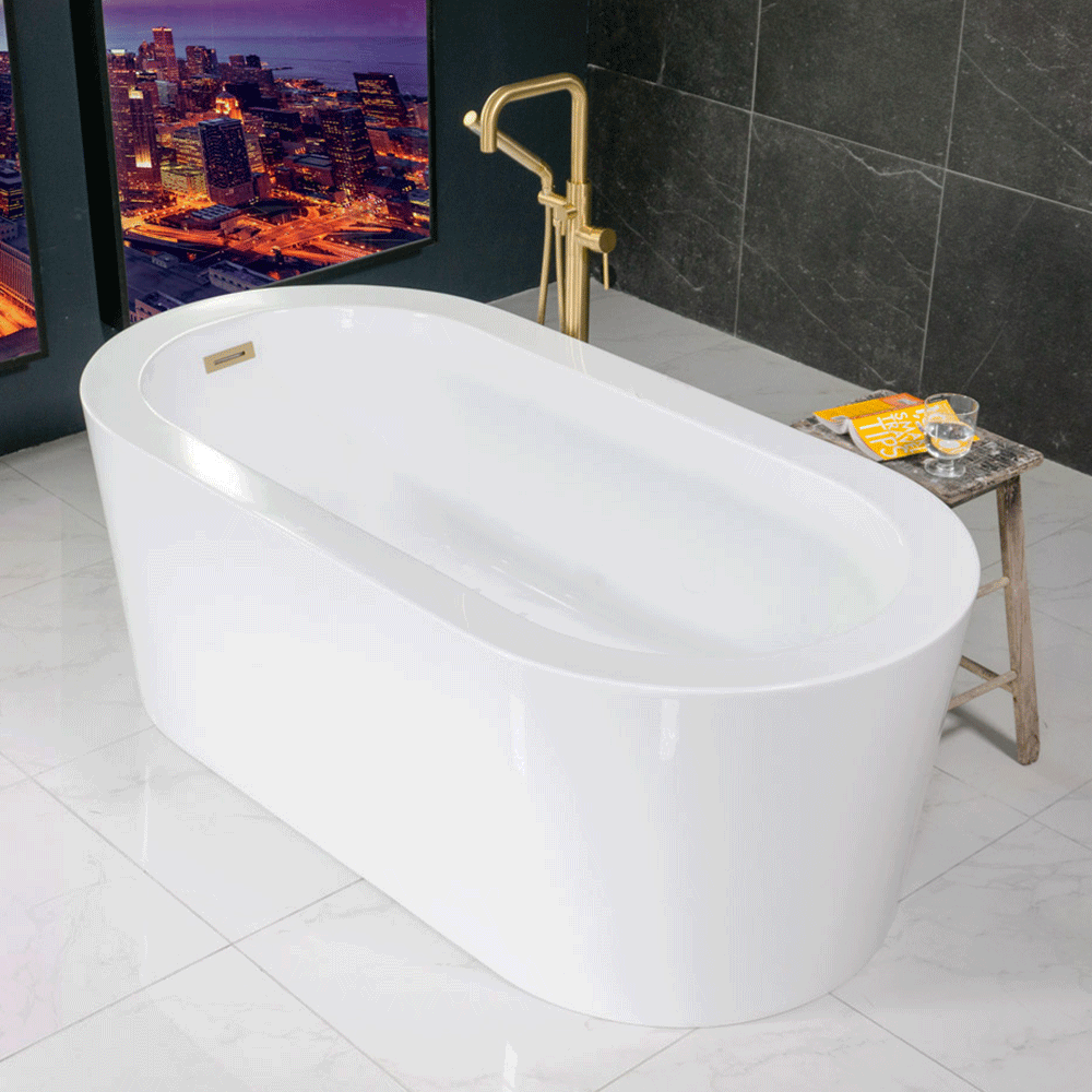 “SanSiro Augusta67EAJ” 67 x 34 inch End Drain Variable Speed “Heated Air Jetted” Freestanding Acrylic Bathtub