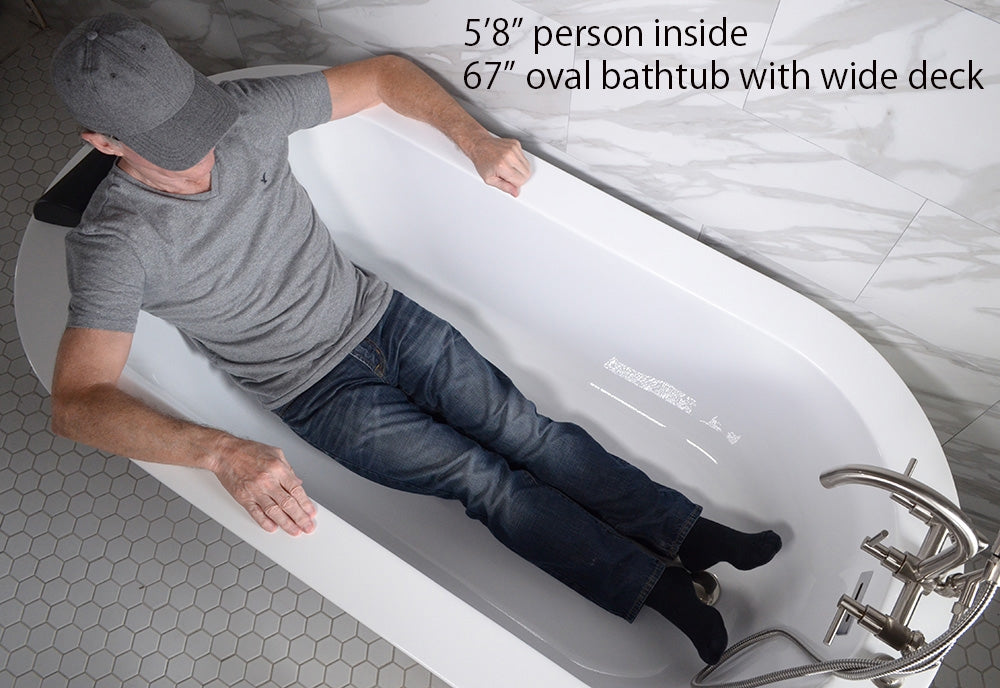 “SanSiro Augusta67EHS” 67 x 34 inch End Drain Variable Speed “Water and Air Jetted” Hydro-Spa Freestanding Acrylic Bathtub with Zone Power Control