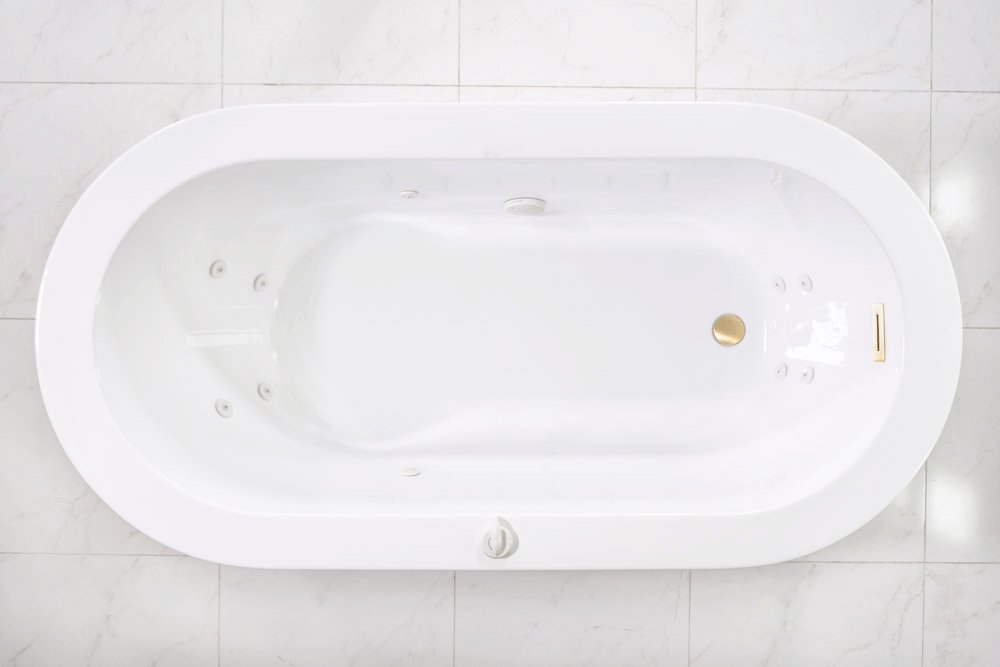 “SanSiro Augusta59EWJ” 59 x 34 inch End Drain Variable Speed “Water Jetted” Freestanding Acrylic Bathtub with Zone Power Control