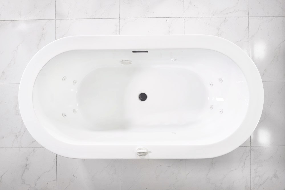 “SanSiro Augusta67CWJ” 67 x 34 inch Center Drain Variable Speed “Water Jetted” Freestanding Acrylic Bathtub with Zone Power Control