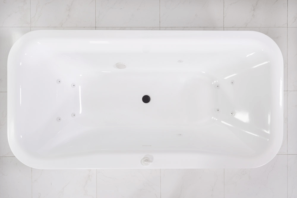 “SanSiro Eclipse79CWJ” 78.5 x 39.5 inch Center Drain Variable Speed “Water Jetted” Freestanding Acrylic Bathtub with Zone Power Control