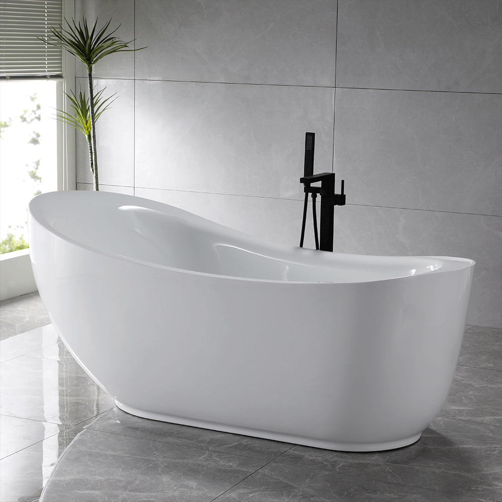 “SanSiro Feronia71EHS” 71 x 35 inch End Drain Variable Speed “Water and Air Jetted” Hydro-Spa Freestanding Acrylic Bathtub with Zone Power Control