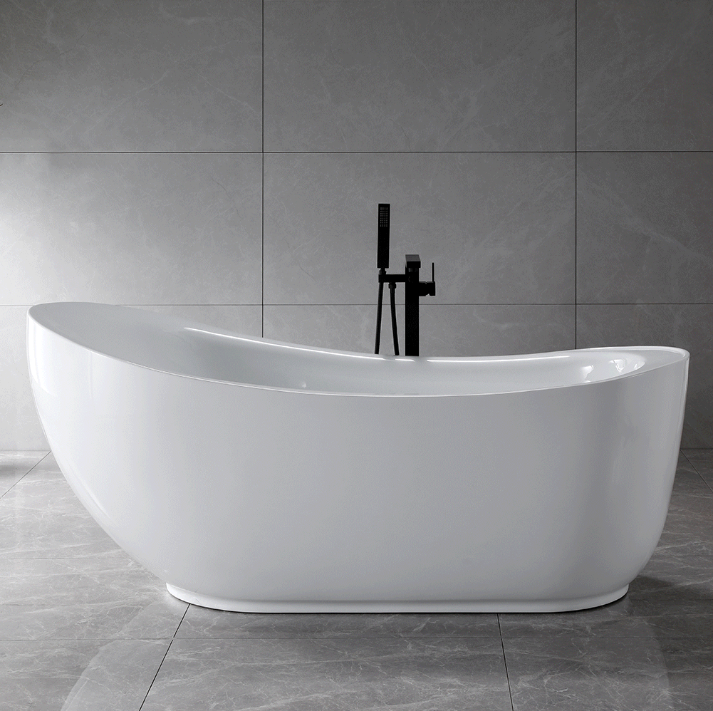 “SanSiro Feronia71EHS” 71 x 35 inch End Drain Variable Speed “Water and Air Jetted” Hydro-Spa Freestanding Acrylic Bathtub with Zone Power Control