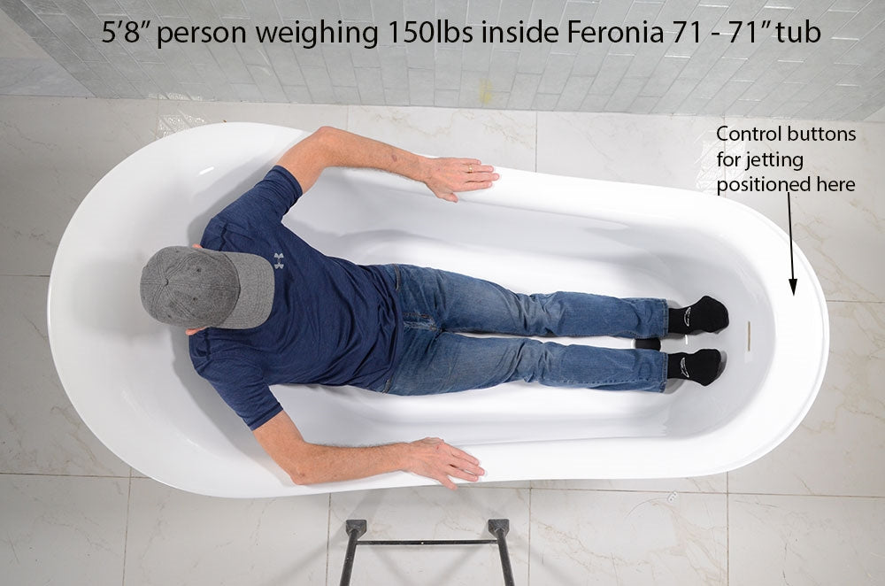 “SanSiro Feronia71EHS” 71 x 35 inch End Drain Variable Speed “Water and Air Jetted” Hydro-Spa Freestanding Acrylic Bathtub with Zone Power Control