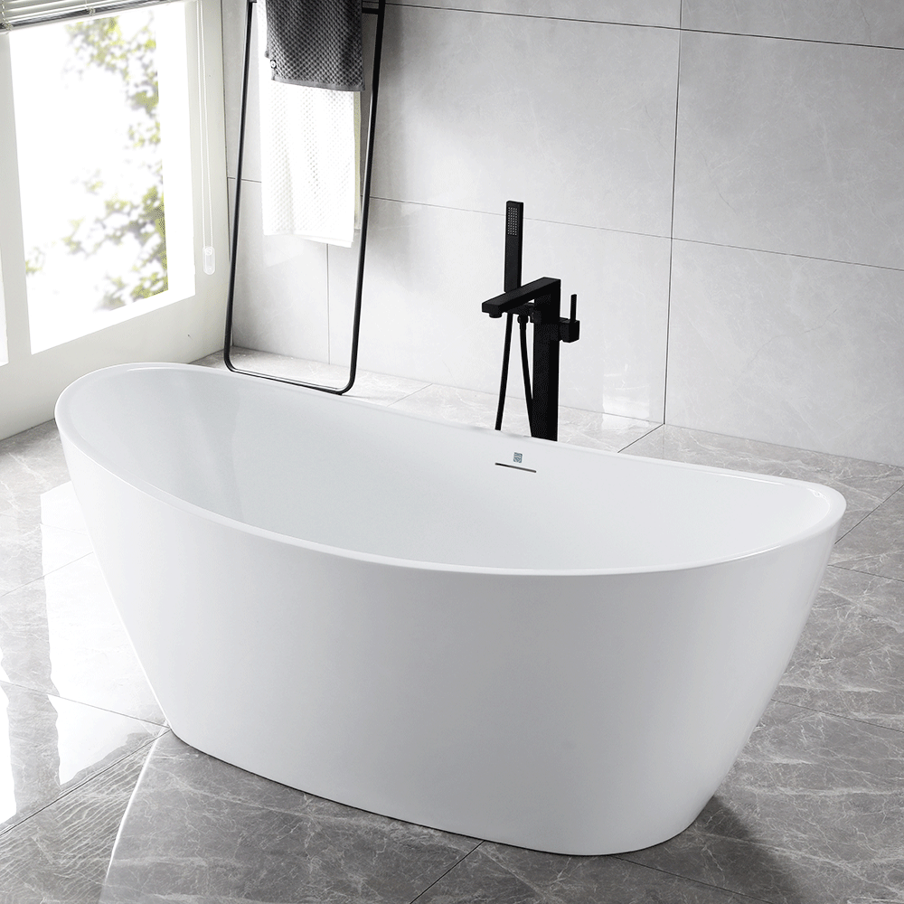 “SanSiro Genoa59CAJ” 59 x 31 inch Center Drain Variable Speed “Heated Air Jetted” Freestanding Acrylic Bathtub