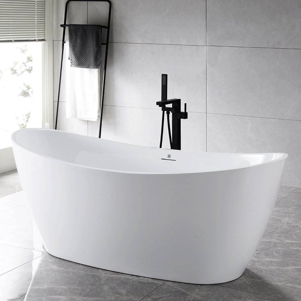 “SanSiro Genoa67CAJ” 67 x 32 inch Center Drain Variable Speed “Heated Air Jetted” Freestanding Acrylic Bathtub