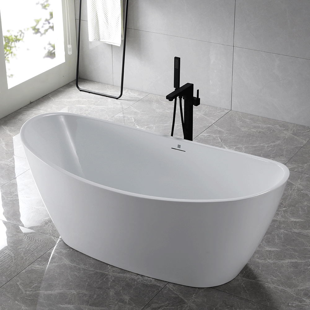 “SanSiro Genoa59CAJ” 59 x 31 inch Center Drain Variable Speed “Heated Air Jetted” Freestanding Acrylic Bathtub
