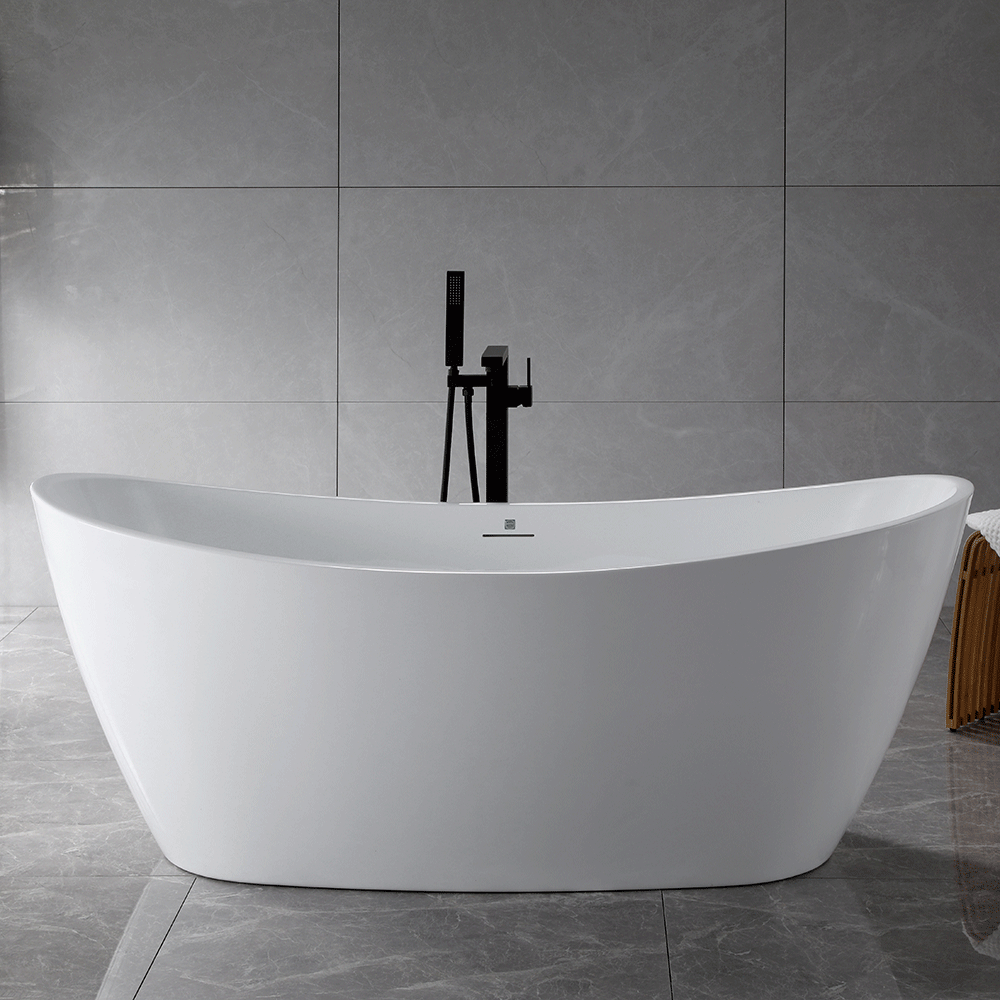 “SanSiro Genoa67CAJ” 67 x 32 inch Center Drain Variable Speed “Heated Air Jetted” Freestanding Acrylic Bathtub