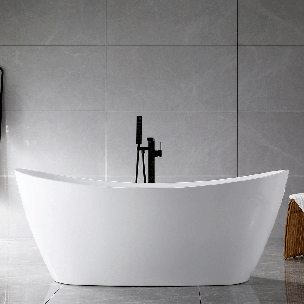 “SanSiro Genoa67CAJ” 67 x 32 inch Center Drain Variable Speed “Heated Air Jetted” Freestanding Acrylic Bathtub