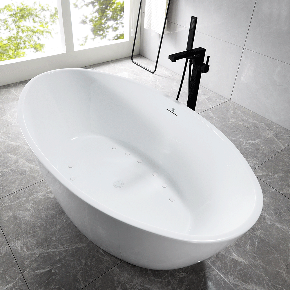 “SanSiro Lorium65CAJ” 65 x 36 inch Center Drain Variable Speed “Heated Air Jetted” Freestanding Acrylic Bathtub