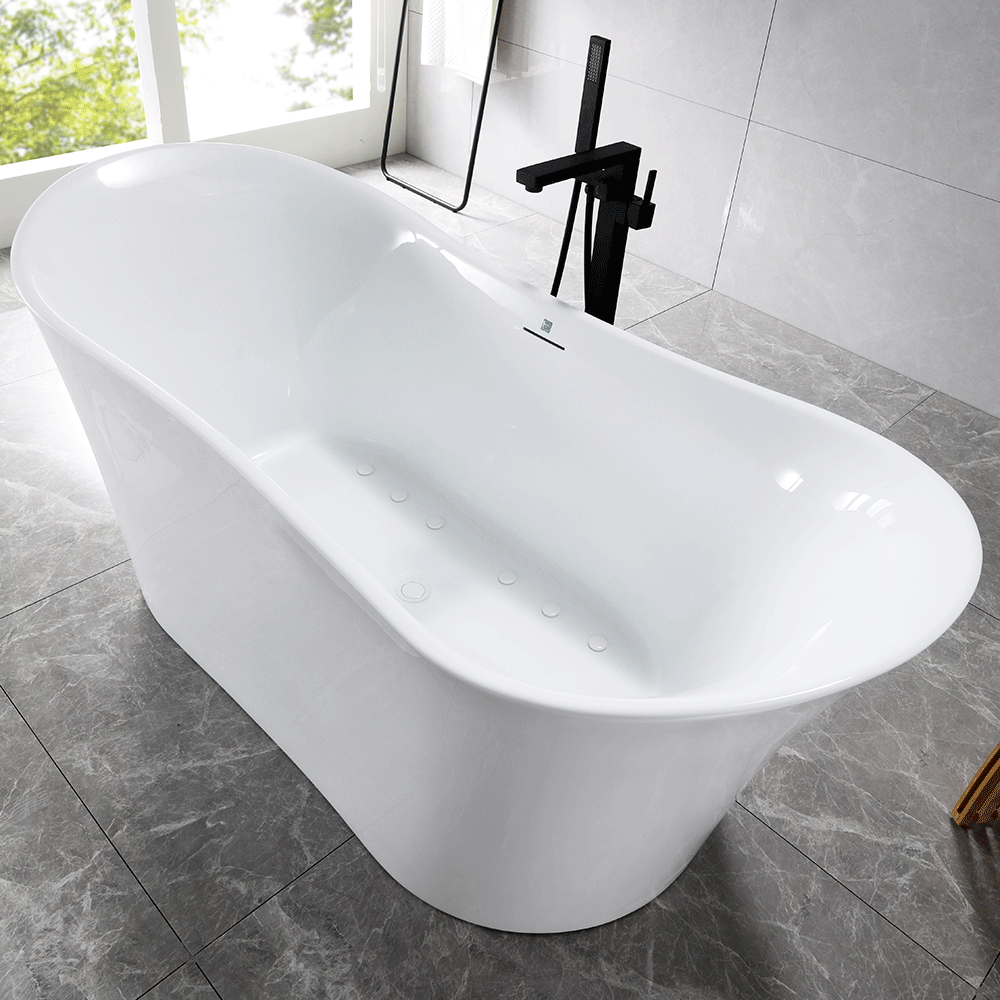“SanSiro Luca67CAJ” 67 x 31 inch Center Drain Variable Speed “Heated Air Jetted” Freestanding Acrylic Bathtub