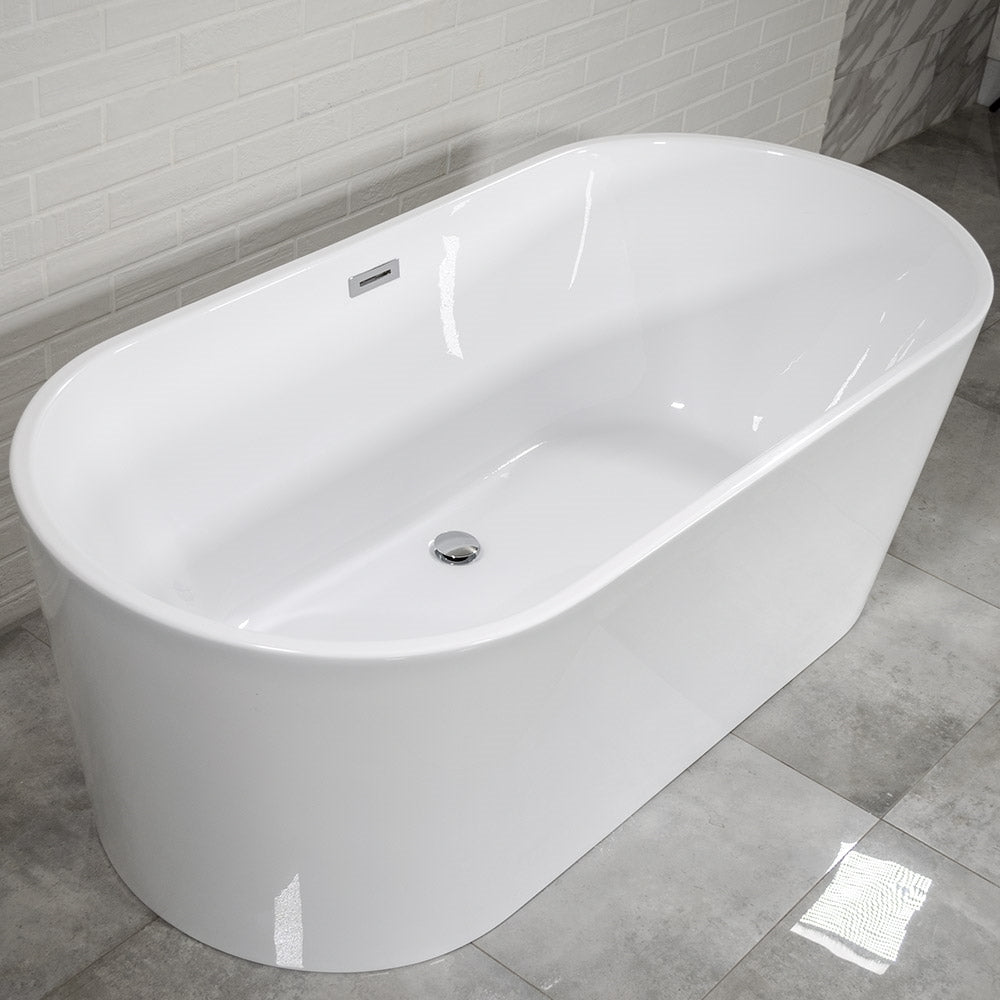 “SanSiro Napoli63CAJ” 63 x 30 inch Center Back Drain Variable Speed “Heated Air Jetted” Freestanding Acrylic Bathtub