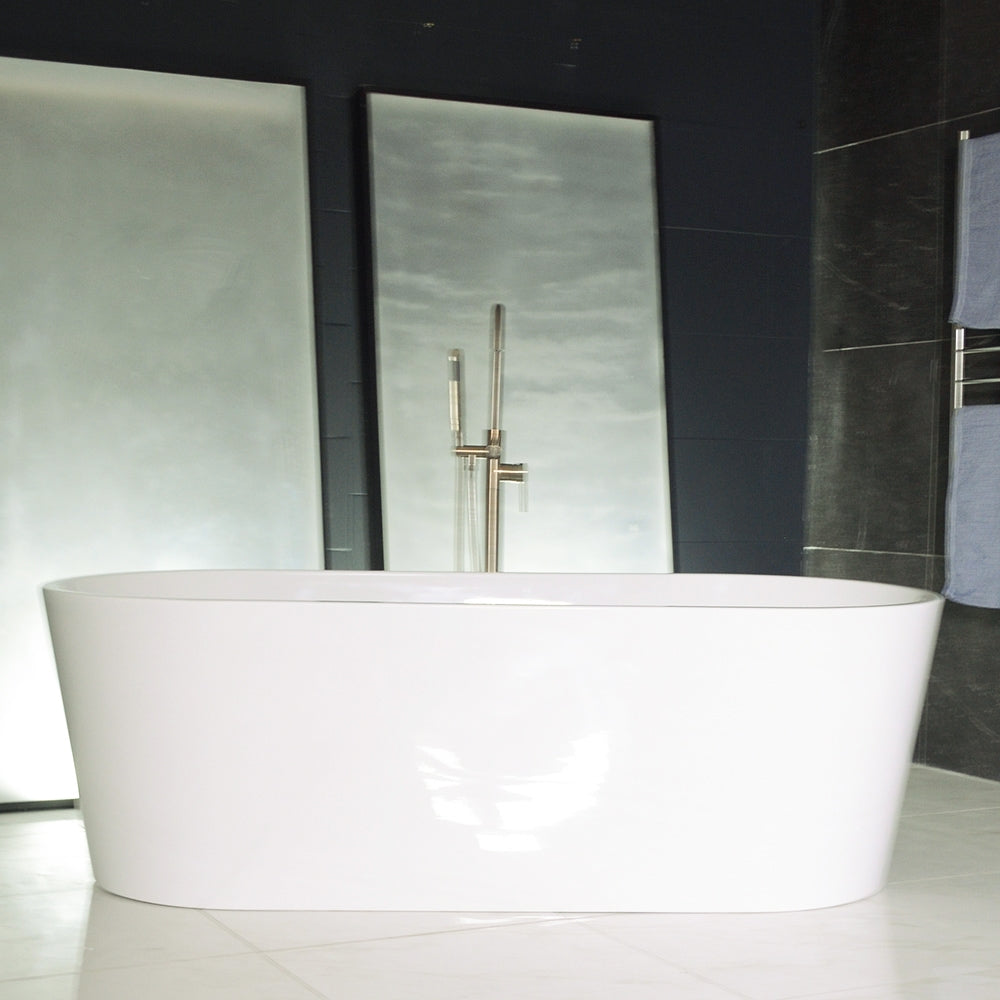 “SanSiro Napoli67CAJ” 67 x 32 inch Center Back Drain Variable Speed “Heated Air Jetted” Freestanding Acrylic Bathtub