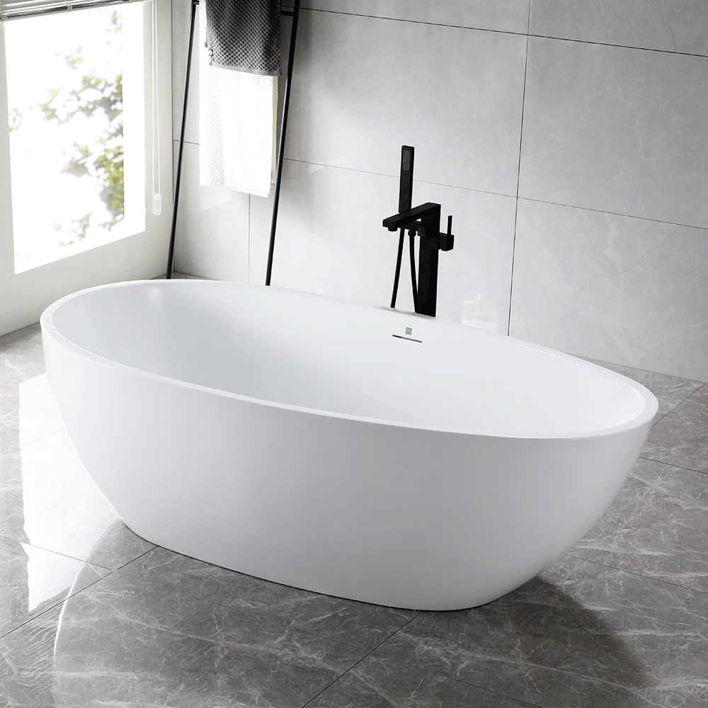“SanSiro Palermo71CAJ” 71 x 35.5 inch Center Drain Variable Speed “Heated Air Jetted” Freestanding Acrylic Bathtub