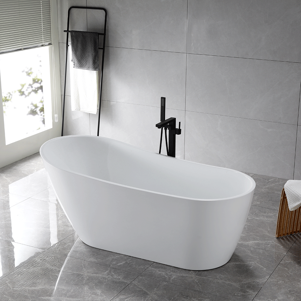 “SanSiro Roma59EAJ” 59 x 29.5 inch End Drain Variable Speed “Heated Air Jetted” Freestanding Acrylic Bathtub