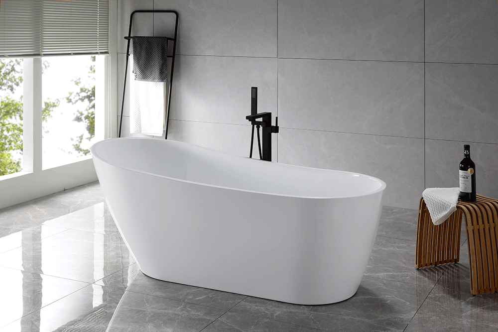 “SanSiro Roma59EAJ” 59 x 29.5 inch End Drain Variable Speed “Heated Air Jetted” Freestanding Acrylic Bathtub