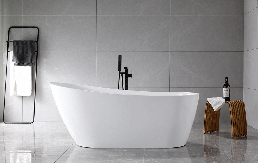 “SanSiro Roma67EAJ” 67 x 31.5 inch End Drain Variable Speed “Heated Air Jetted” Freestanding Acrylic Bathtub