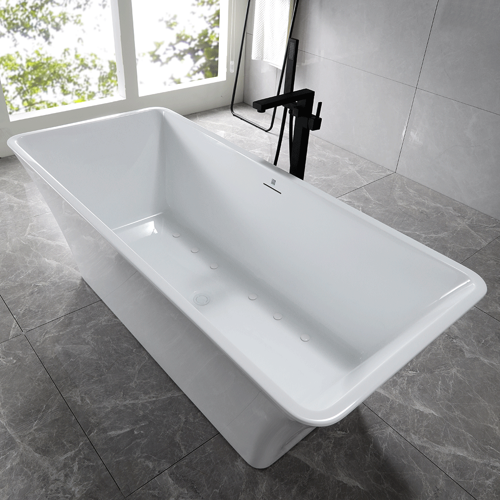 “SanSiro Sandava59CAJ” 59 x 29.5 inch Center Drain Variable Speed “Heated Air Jetted” Freestanding Acrylic Bathtub