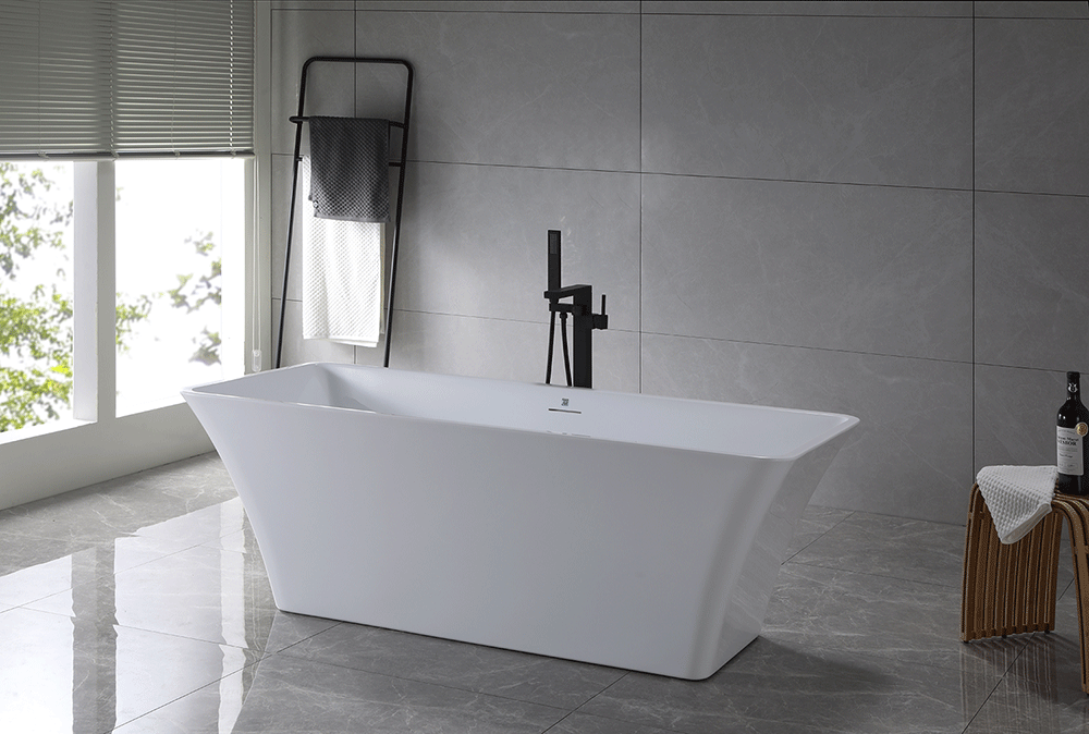 “SanSiro Sandava59CAJ” 59 x 29.5 inch Center Drain Variable Speed “Heated Air Jetted” Freestanding Acrylic Bathtub